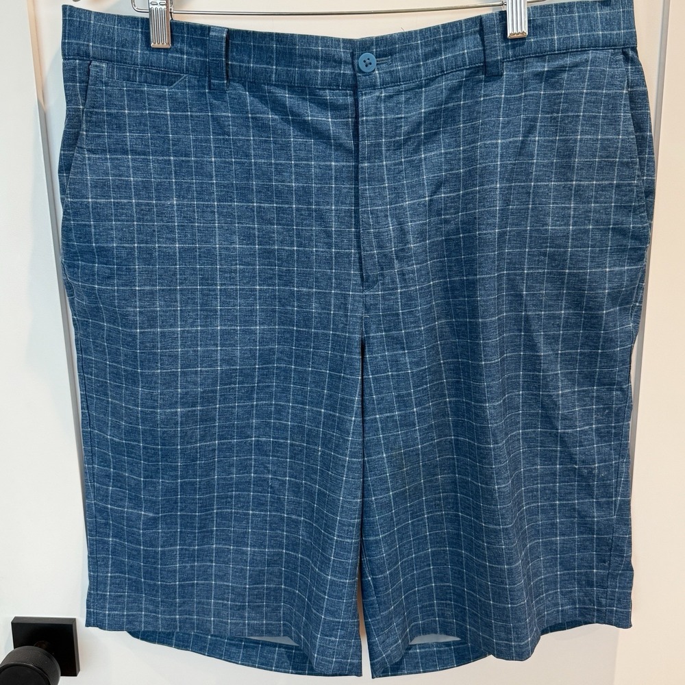Nike Golf Dri-FIT Shorts Mens 36 Blue Windowpane Plaid Golf Flat Front Outdoor